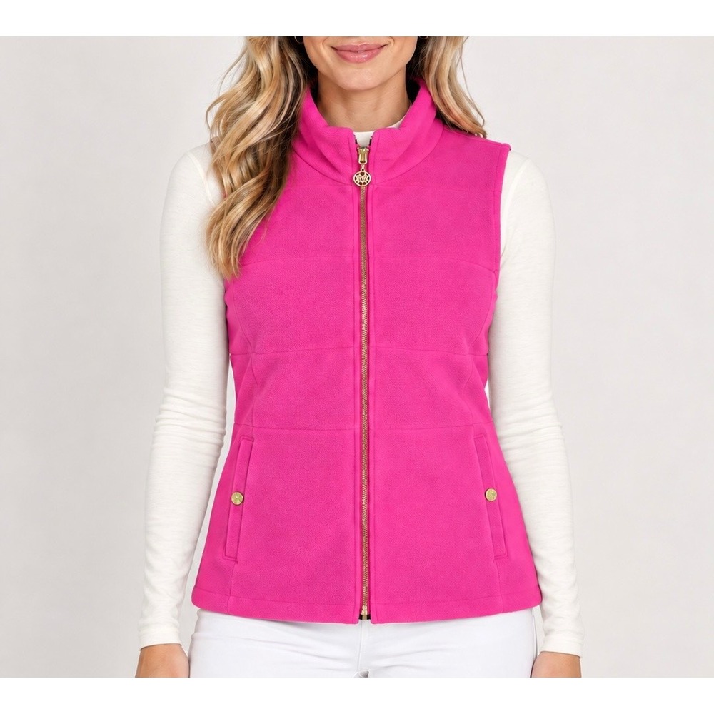 Lilly Pulitzer Vest Brooklee Reversible Fleece Pink Navy Full Zip Size XL